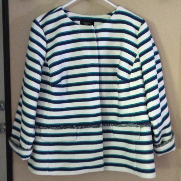 Talbots NWT Stripe Fringe Jacket green cream - Picture 3 of 8